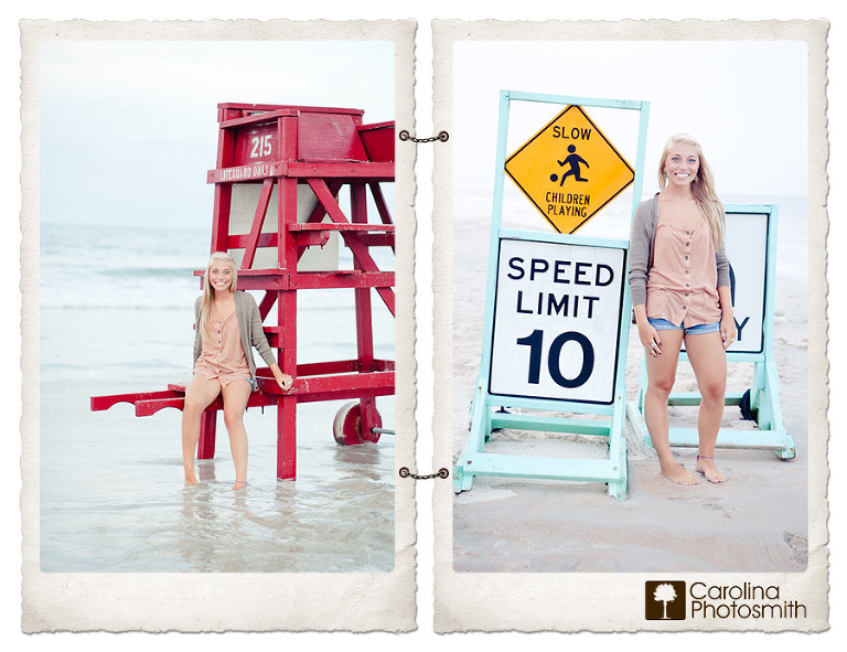 Senior portaits on the beach, barefoot in the Atlantic