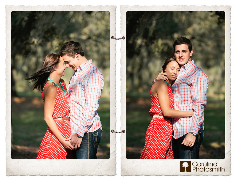 Sundrenched couple on a gorgeous spring afternoon at Boone Hall Plantation