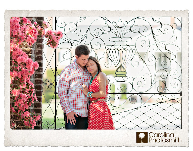 Spring engagement session with azaleas, wrought iron and plantation beauty.
