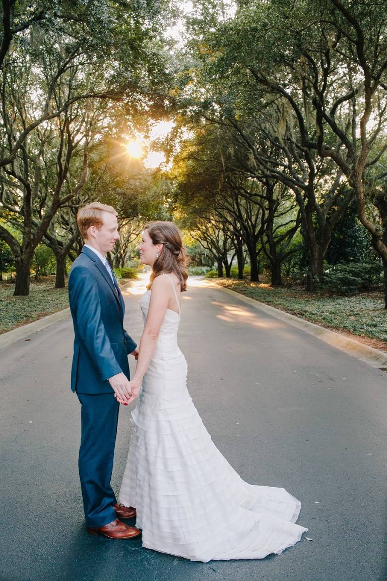 Newlyweds at DeBordieu Colony wedding, gracious and elegant.