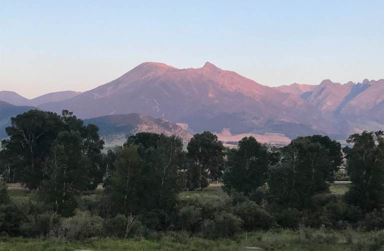 Dusk paints the Absaroka mountains near Livingston, Montana