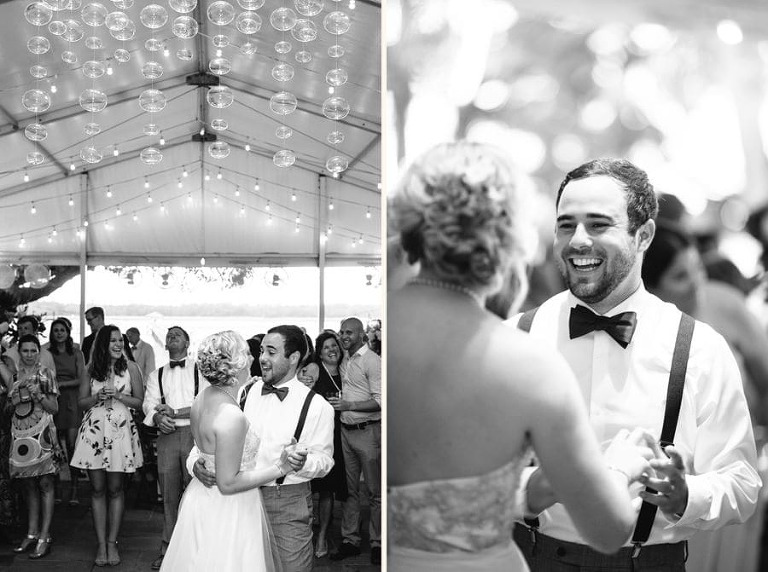 newlyweds dance after lowndes grove wedding designed by Janet Me
