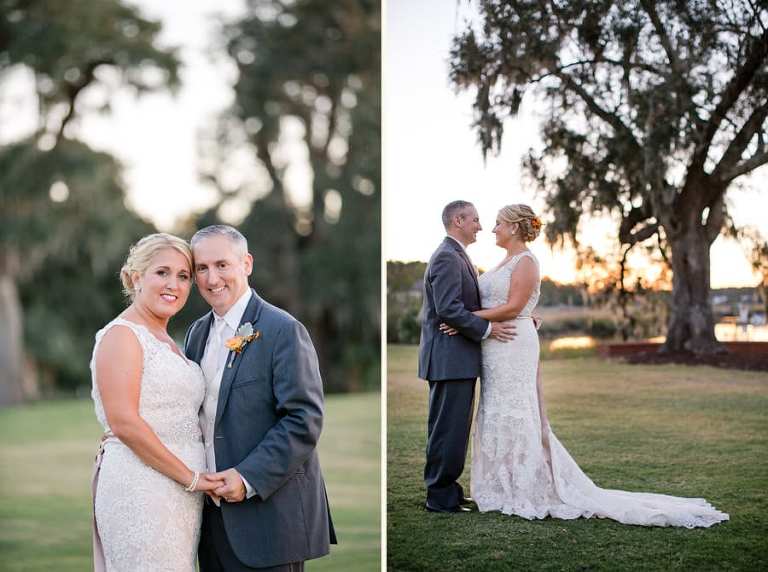 Newlyweds soak up the scene as sun sets over Dunes West wedding