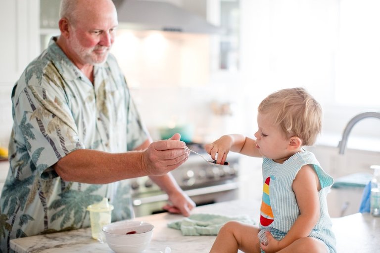 Blueberries with granddad are a great Goat Island snack