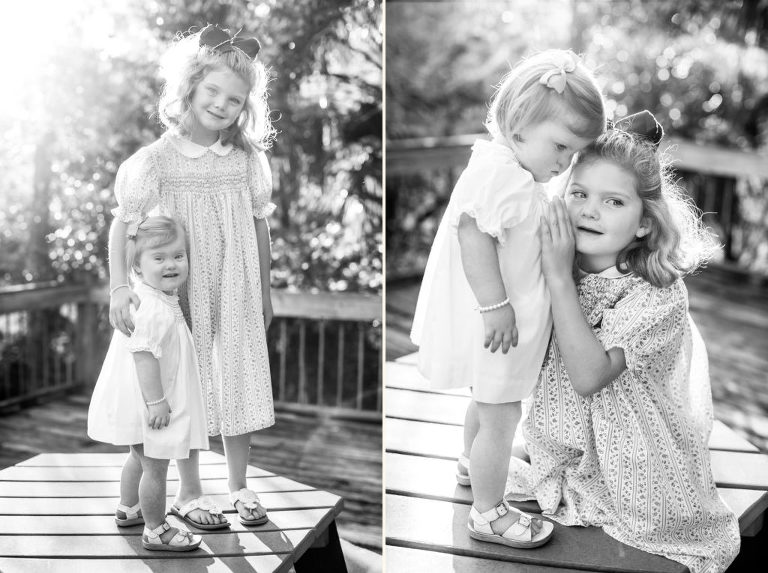 Sister secrets in timeless black and white. Charleston family portraits by Carolina Photosmith.