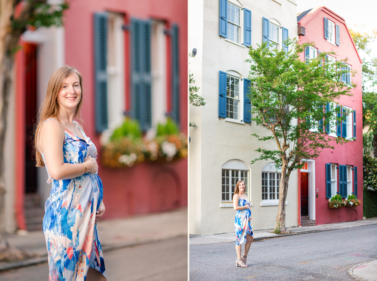 historic Charleston maternity portraits dress matches houses