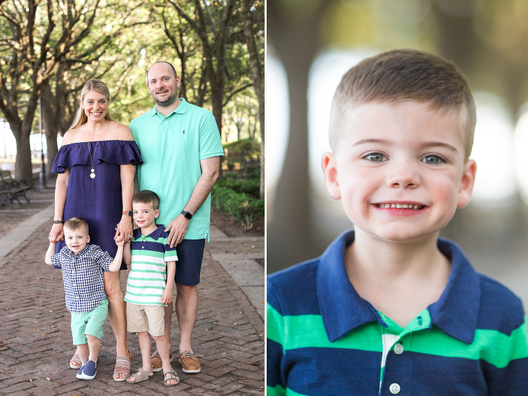 Parents and two young sons say cheese for historic Charleston family session