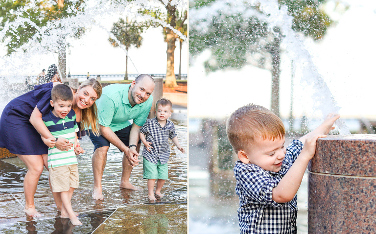 Historic Charleston family session in downtown fountain