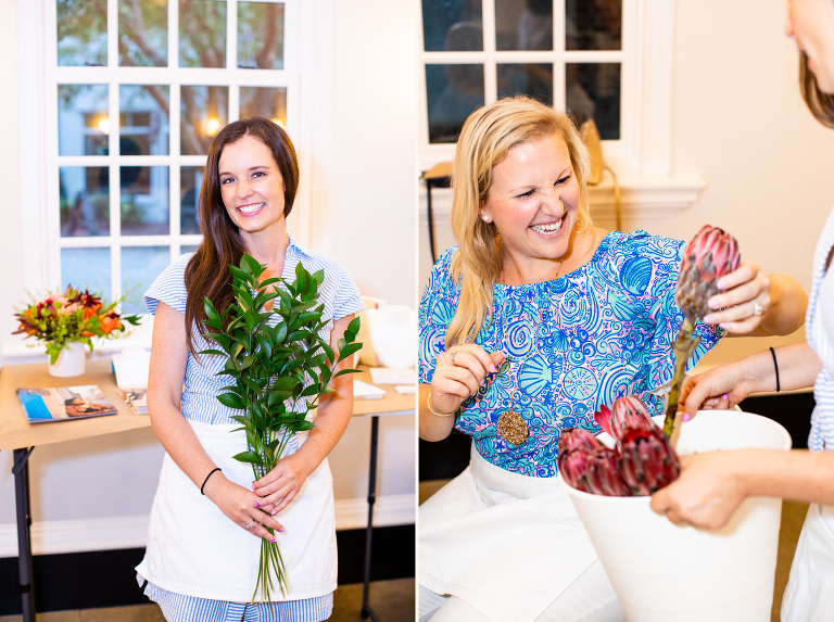 Lauren Maggio instructs Charleston Flower Social attendees on designing a fall floral arrangement.